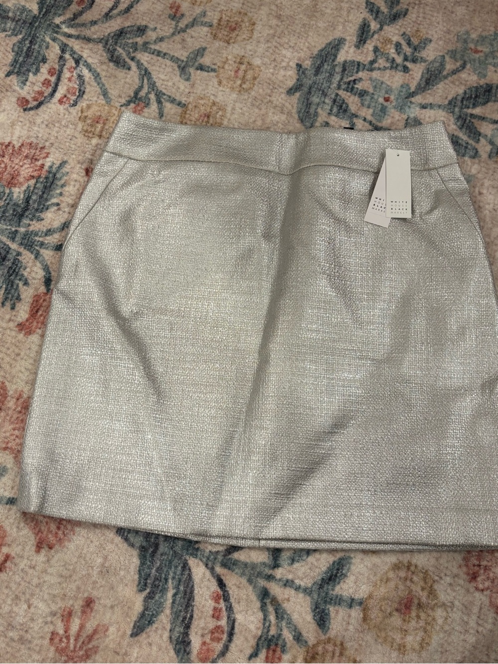 White House Black Market Silver Metallic Textured Mini Skirt